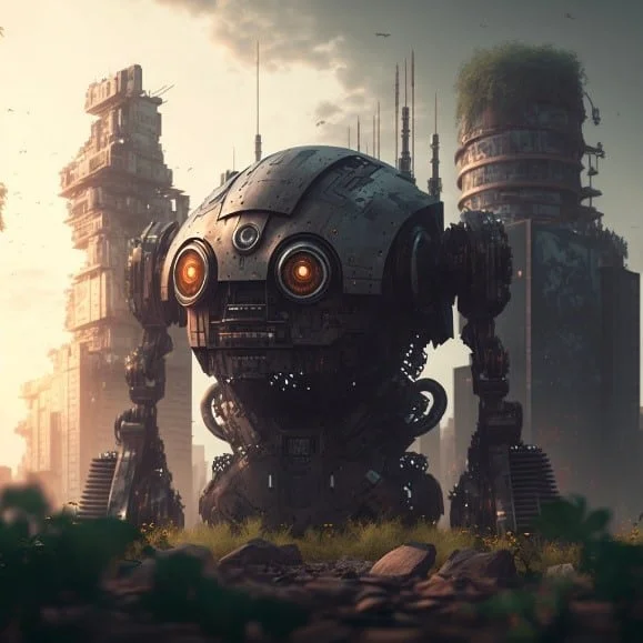 AI Ruling Over Humans in a Dystopian Future Conceptual illustration of artificial intelligence dominating humanity in a dystopian future, featuring advanced AI systems overseeing people in a futuristic city.