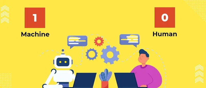 Machine vs Human: The Evolution of Artificial Intelligence Illustration comparing human intelligence and artificial intelligence, featuring a person and a machine facing each other to symbolize the evolution of AI and human decision-making.