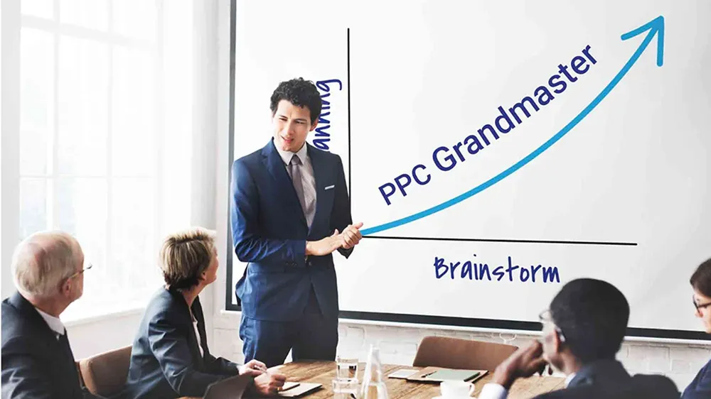 The Benefits of Becoming a PPC Grandmaster The Benefits of Becoming a PPC Grandmaster infographic highlighting the career opportunities, earning potential, in-demand skills, and professional growth available to skilled PPC marketing specialists.