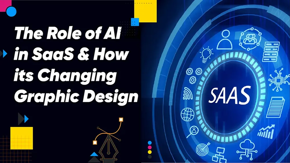 The Role of AI in SaaS & How its Changing Graphic Design infographic showing how artificial intelligence is transforming graphic design through automation, personalization, creative assistance, and faster design workflows.